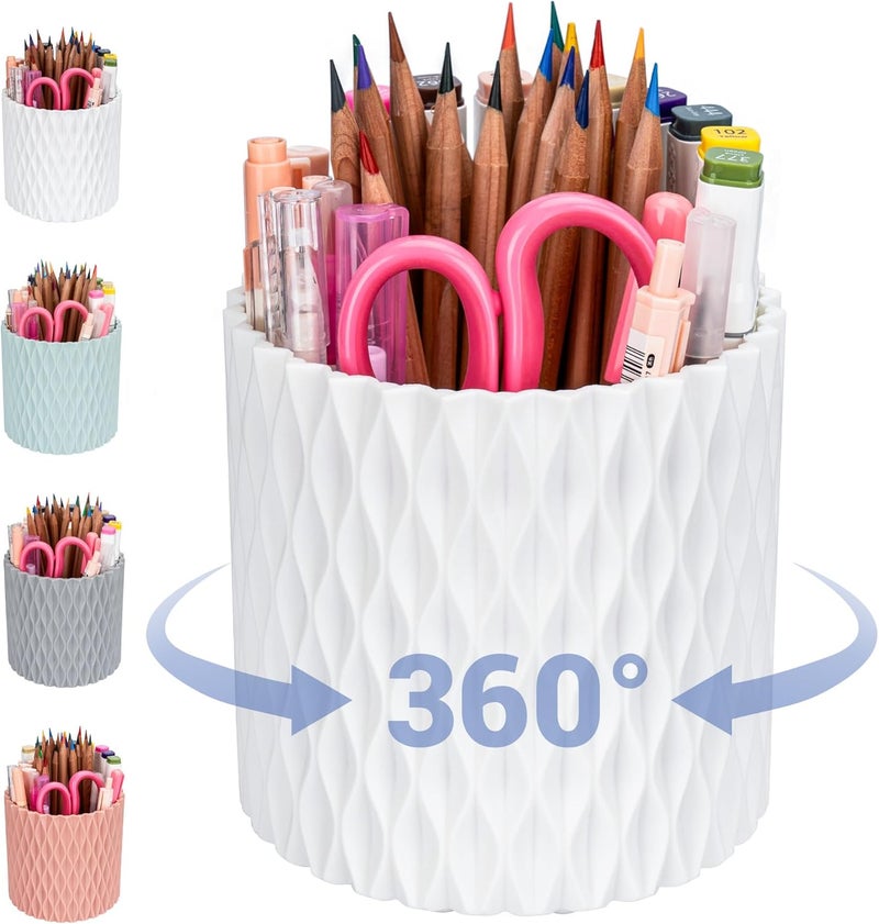 4Johor Pen Holder - 360° Rotating, 5 Slot Pen Holder For Desk. Pencil Holder For Office,School,Dorm Room&Vanity, Desk Accessories(White) - Image 1